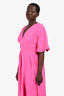 Roksanda Pink Stitch Detail V Neck Pleated Midi Dress Size 14