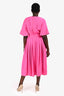 Roksanda Pink Stitch Detail V Neck Pleated Midi Dress Size 14