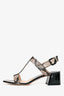 Jimmy Choo Black Patent Leather/Grey Snakeskin Embossed Sandals Size 38.5