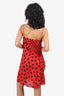 Saint Laurent Red/Black Silk Heart Print Mini Slip Dress Size 38