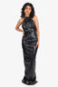 Ronny Kobo Black Danz Vegan Leather Rosette Long Halter Dress Size S