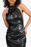 Ronny Kobo Black Danz Vegan Leather Rosette Long Halter Dress Size S