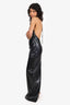 Ronny Kobo Black Danz Vegan Leather Rosette Long Halter Dress Size S