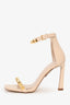 Stuart Weitzmann Pink Leather Smart Stud Embellished Ankle Strap Sandals Size 6.5