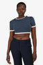 Miu Miu 2020 Navy/White Polka Dot Crop Short Sleeve Top Size M