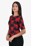 Moschino Black/Red Floral Jacquard Short Sleeves Top Size 6