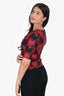 Moschino Black/Red Floral Jacquard Short Sleeves Top Size 6