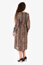 Ganni Leopard Print Ruched Long Sleeve Midi Dress Size 36