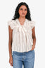 Ulla Johnson Cream/Brown/Blue Metallic Striped Top Size XS