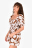 Faithfull The Brand Brown/White Floral Rouched Cold Shoulder Mini Dress Size 4