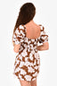 Faithfull The Brand Brown/White Floral Rouched Cold Shoulder Mini Dress Size 4
