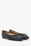 Pre-Loved Chanel™ Black Leather Cap Toe CC Ballet Flats Size 40