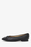 Pre-Loved Chanel™ Black Leather Cap Toe CC Ballet Flats Size 40