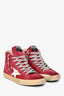 Golden Goose Burgundy Suede Leather Francy Mid Top Sneakers Size 41