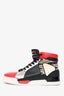 Christian Louboutin Red/Black Leather Patchwork Louis Sneakers Size 41.5