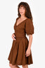 Staud Brown Ruched Detail Puff Sleeve Dress Size 6