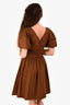 Staud Brown Ruched Detail Puff Sleeve Dress Size 6
