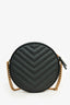 Saint Laurent Black Quilted Chevron Leather Round Crossbody Chain Bag