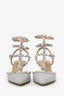 Valentino Grey Leather Rockstud Cage Kitten Heels Size 36.5