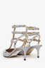 Valentino Grey Leather Rockstud Cage Kitten Heels Size 36.5