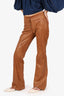 Christian Dior Brown Goat Leather Jacquard Straight Leg Pants Size 8