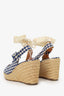 Christian Louboutin Blue/White Gingham Espadrille Wedge Sandals Size 39