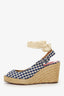 Christian Louboutin Blue/White Gingham Espadrille Wedge Sandals Size 39