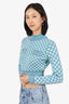 Versace Blue Wool Plaid Print Cropped Sweater Size 38