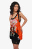 Roberto Cavalli Orange/Black Floral Print Sleeveless Dress Size 42