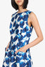 Oscar de la Renta Blue/White Silk Floral Print Sleeveless Dress Size 10