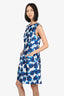 Oscar de la Renta Blue/White Silk Floral Print Sleeveless Dress Size 10