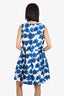 Oscar de la Renta Blue/White Silk Floral Print Sleeveless Dress Size 10
