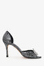 Manolo Blahnki Black/Silver Crystal Buckle Peep Toe Heels Size 38.5