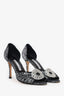 Manolo Blahnki Black/Silver Crystal Buckle Peep Toe Heels Size 38.5