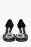 Manolo Blahnki Black/Silver Crystal Buckle Peep Toe Heels Size 38.5