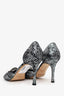 Manolo Blahnki Black/Silver Crystal Buckle Peep Toe Heels Size 38.5