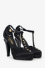 Pre-Loved Chanel™ Black Satin Crystal Star Embellished T-Strap CC Platform Pumps Size 36