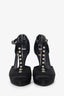 Pre-Loved Chanel™ Black Satin Crystal Star Embellished T-Strap CC Platform Pumps Size 36