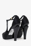 Pre-Loved Chanel™ Black Satin Crystal Star Embellished T-Strap CC Platform Pumps Size 36