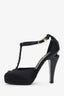 Pre-Loved Chanel™ Black Satin Crystal Star Embellished T-Strap CC Platform Pumps Size 36
