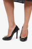 Pre-Loved Chanel™ Black Perforated Patent Leather Bow Pumps Size 36.5