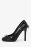 Pre-Loved Chanel™ Black Perforated Patent Leather Bow Pumps Size 36.5