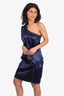 Versace Navy Blue Silk One-Shoulder Mini Dress Size 40