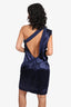 Versace Navy Blue Silk One-Shoulder Mini Dress Size 40