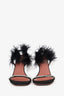 Amina Muaddi Black Satin Feather and Crystal Heels Size 39