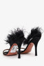 Amina Muaddi Black Satin Feather and Crystal Heels Size 39