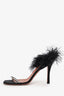 Amina Muaddi Black Satin Feather and Crystal Heels Size 39