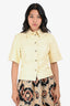 Nanushka Yellow Faux Leather Collared Short Sleeve Top Size S