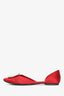 Roger Vivier Red Satin Crystal Embellished Buckle D'Orsay Flats Size 36.5