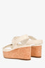 Jimmy Choo White/Brown Leather Cork Wedged Heels Size 38.5